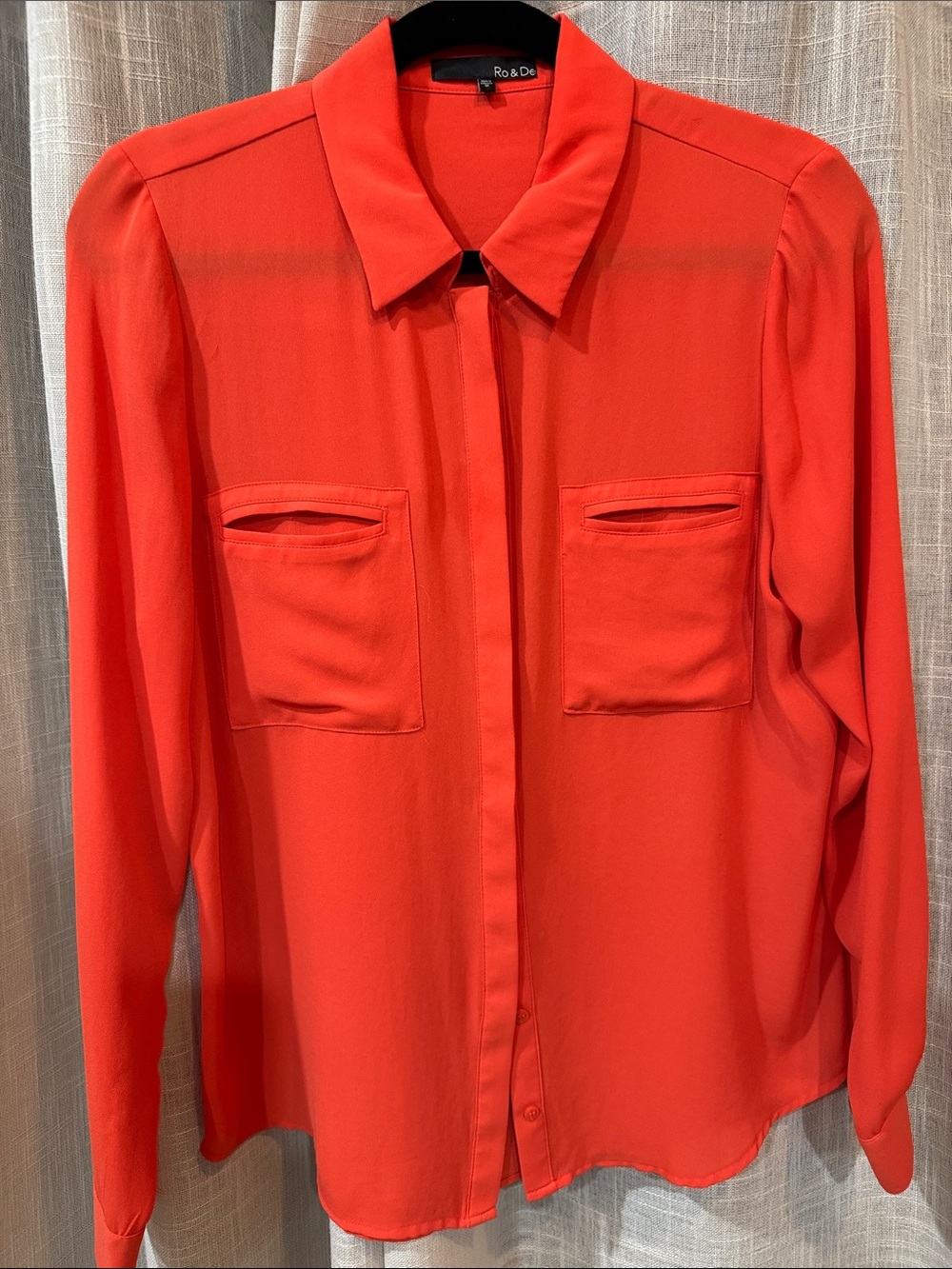 Ro & De Women's Bright Red Button-Front Pocket Shirt